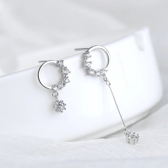 NEW 925 Sterling Silver Diamond Circle Earrings - Picture 8 of 8